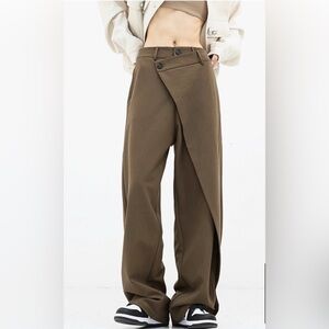 COMMENSE Asymmetrical brown wide leg dress pant